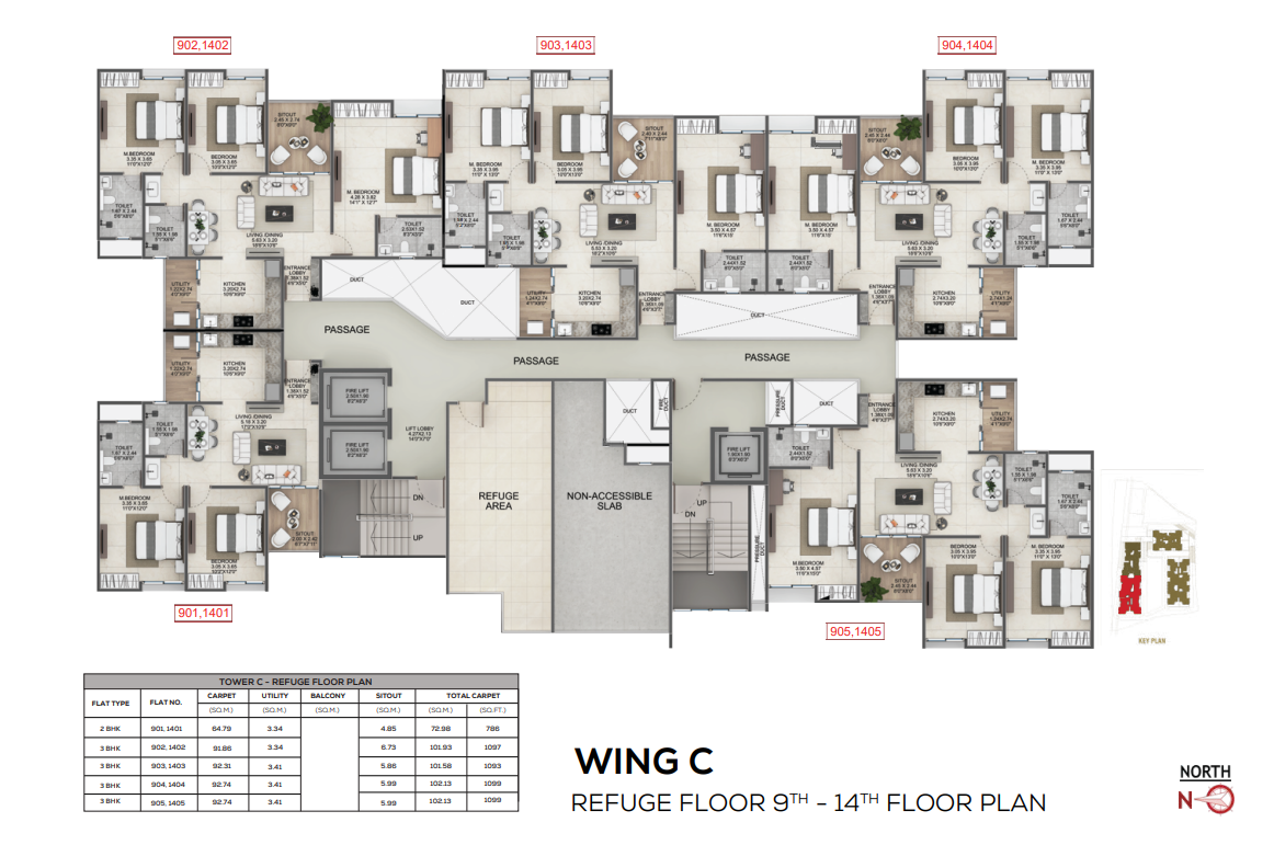 Wing C refuge floor plan 9th to 14th