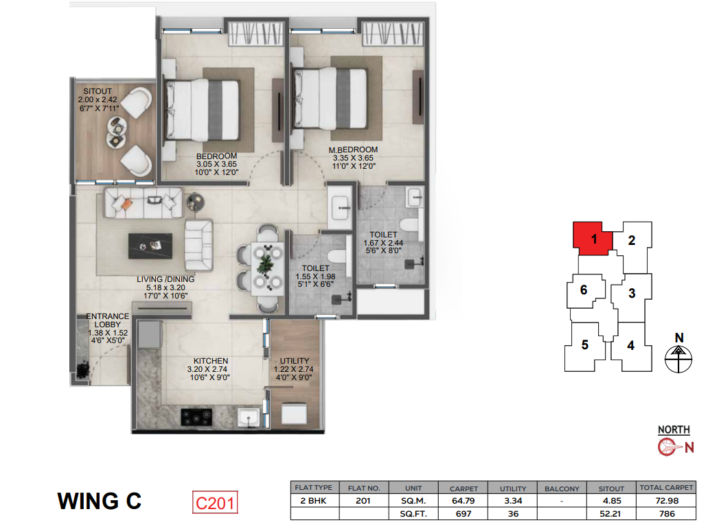 Wing C unit plan C201