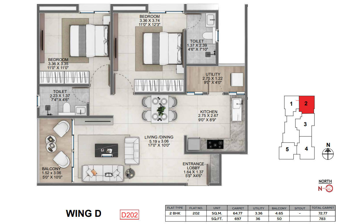 Wing D unit plan D202